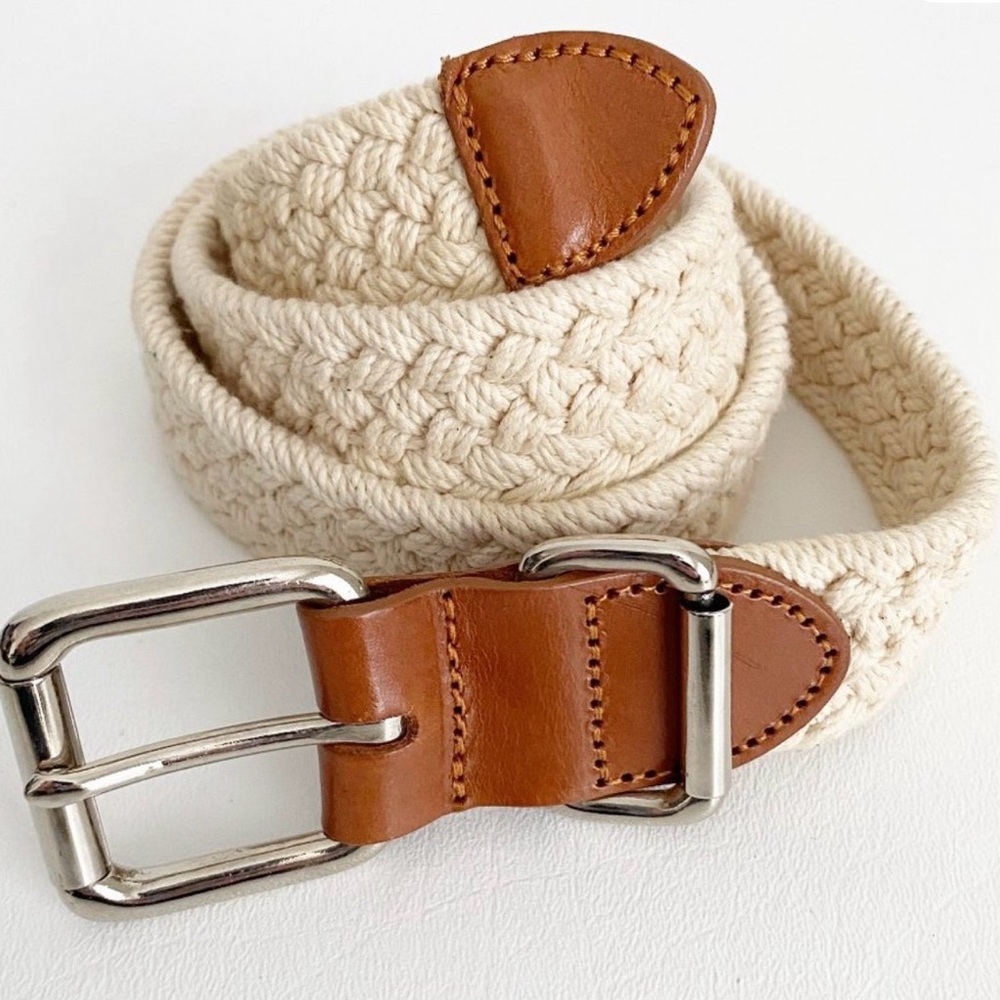 Fossil Cream Woven Leather Belt Braided Boho Cottage Fairy - Size Medium